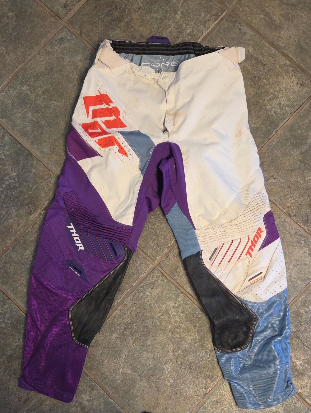 thor Core Motocross Pants in White, Purple, Blue with Red Accents